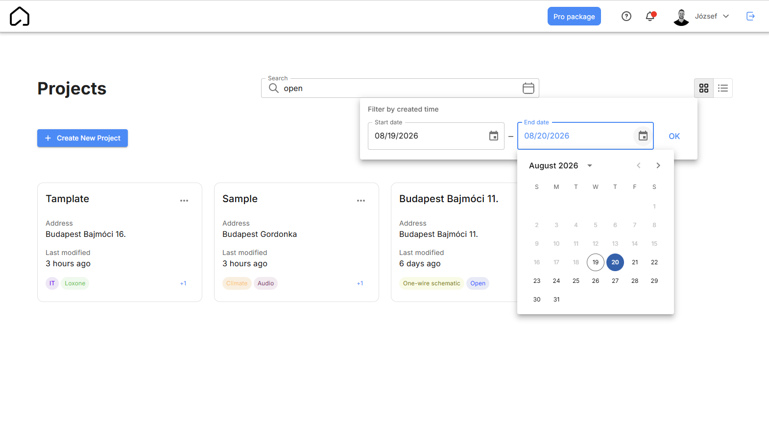 Quick search dialog with instant project results.