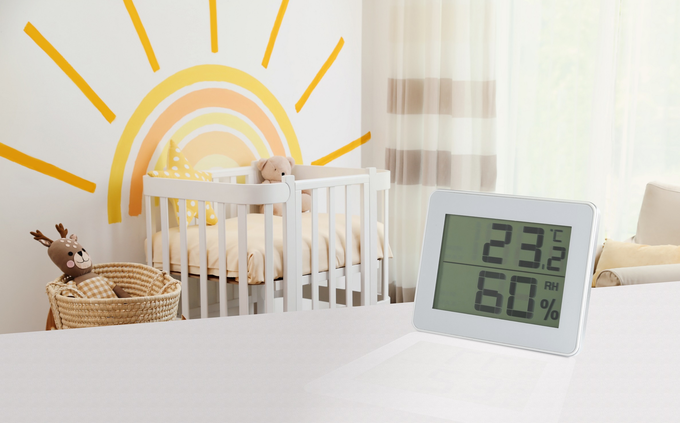 Children's room with temperature and humidity sensor on the table